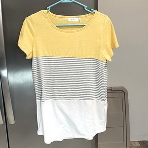 Yunjey colorblock top, pale yellow, grey stripes, white, size S, NWOT, NEVERWORN